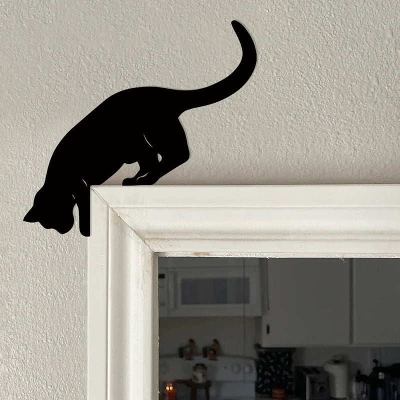 Wooden Cat Looking Down Door Topper - Rustic Home Decor for Kitchen Organization