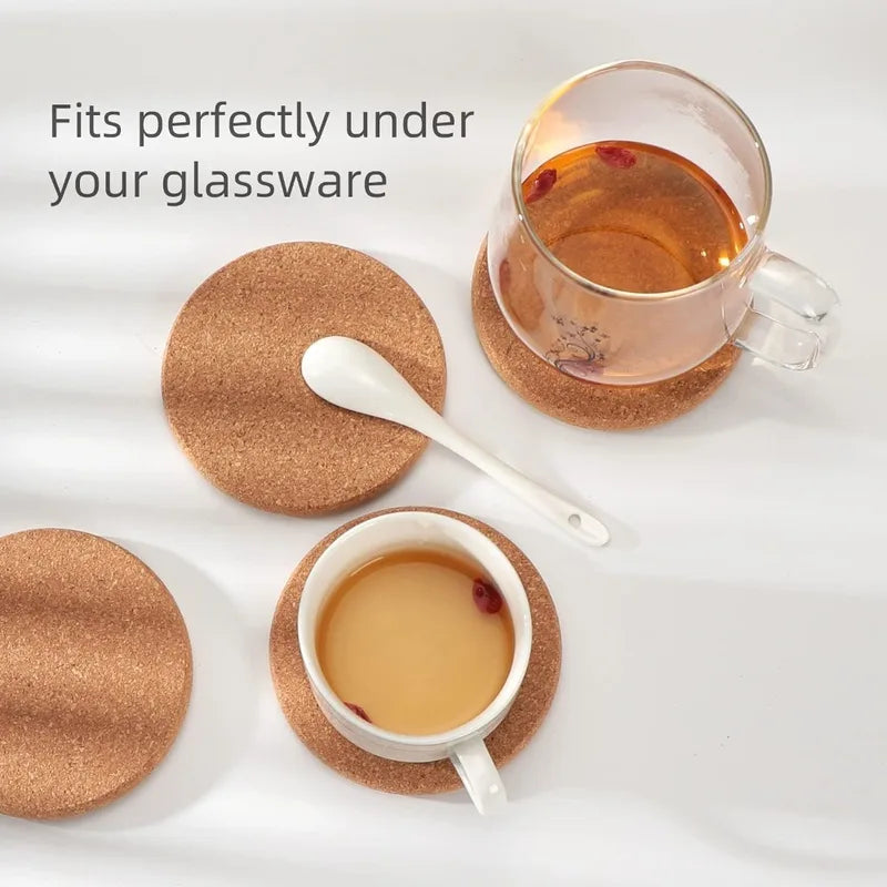 Natural Cork Coasters Set - Round Wooden Drink Holders for Tea Coffee Table Decor