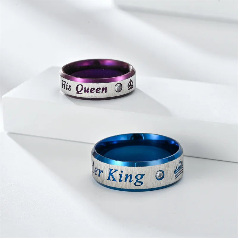 Couple Rings Stainless Steel Her King His Queen Promise Jewelry Wedding Band Set