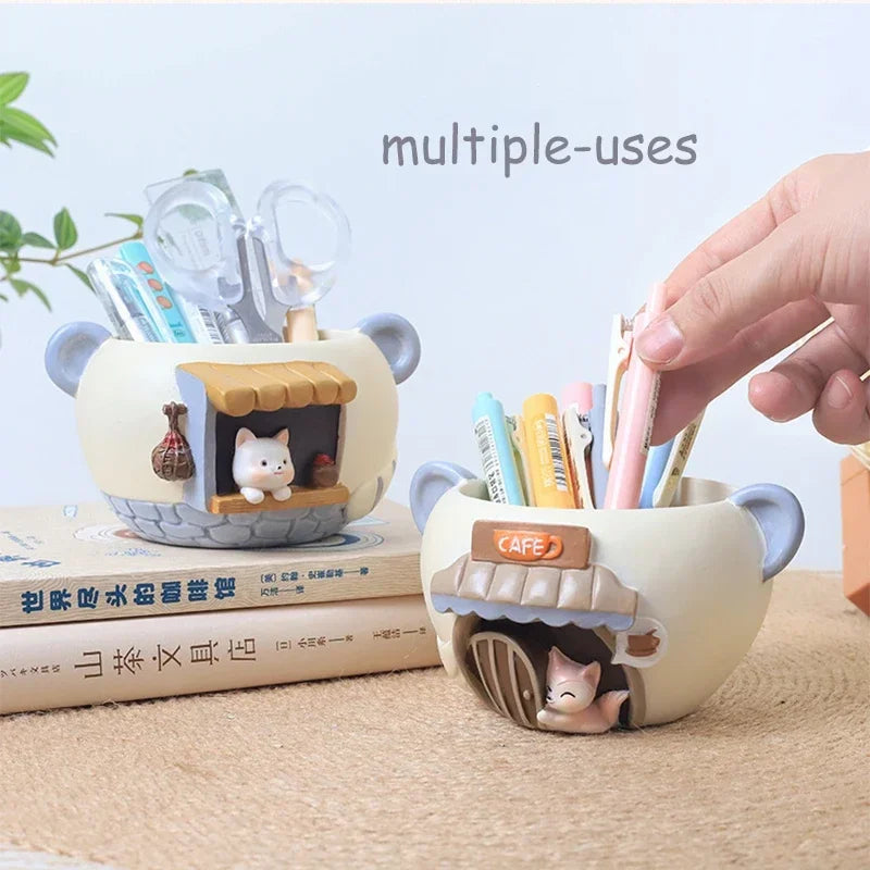 Cute Kitty Fox Small Plant Pot - Resin Succulent Planter for Home Office Decor