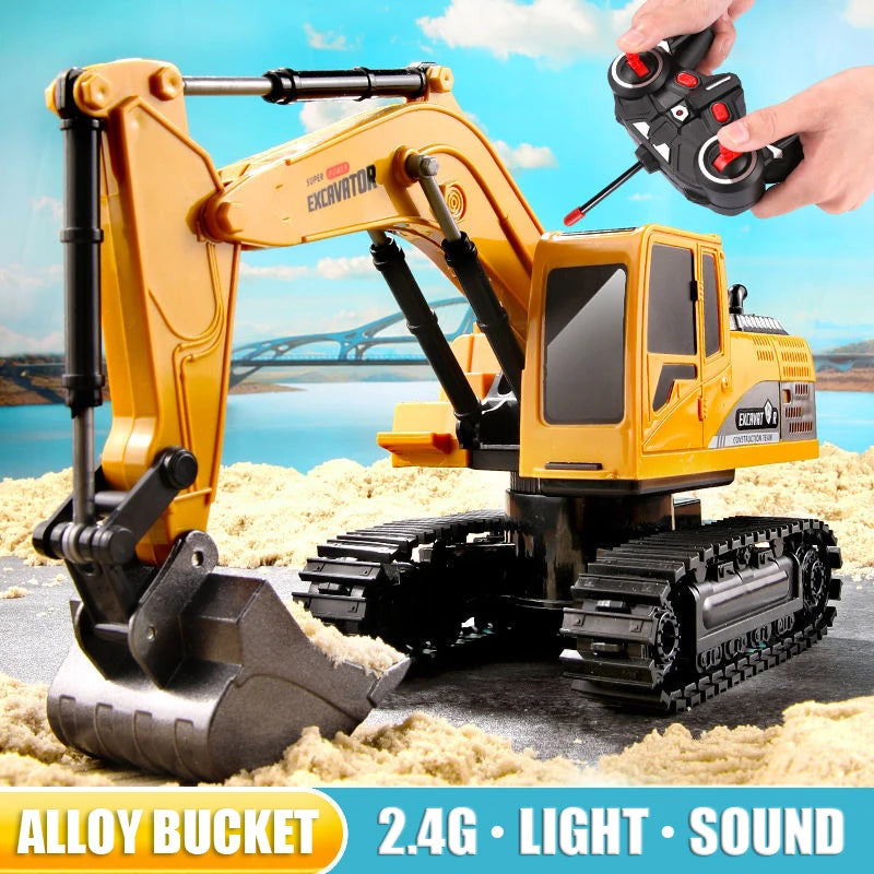 Remote Control Excavator Toy 2.4GHz 6 Channel Construction Vehicle for Kids
