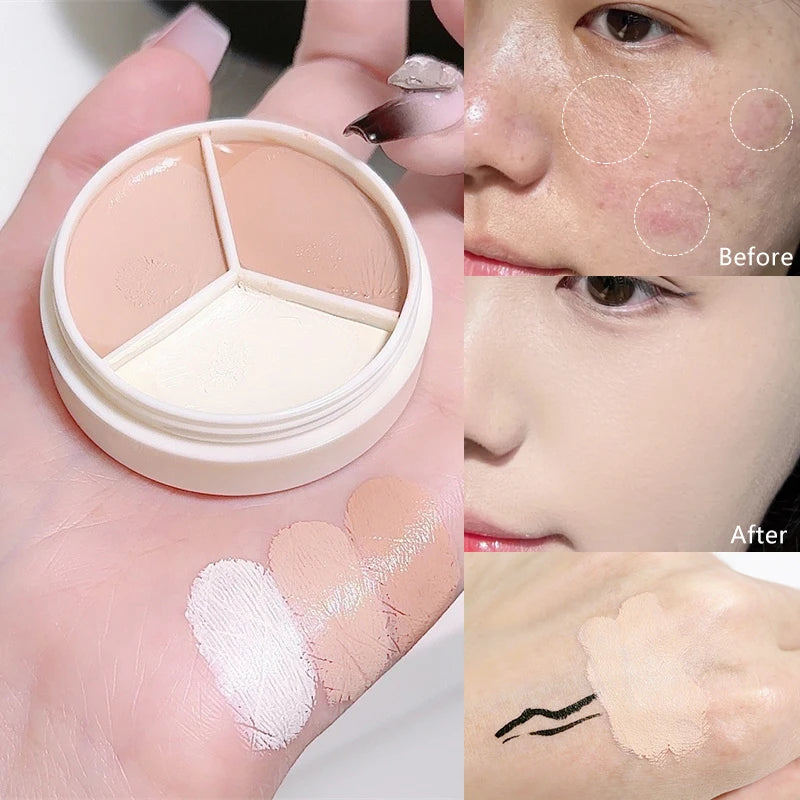 High Coverage 3-Color Concealer Palette for Face & Under Eyes – Waterproof & Long-lasting