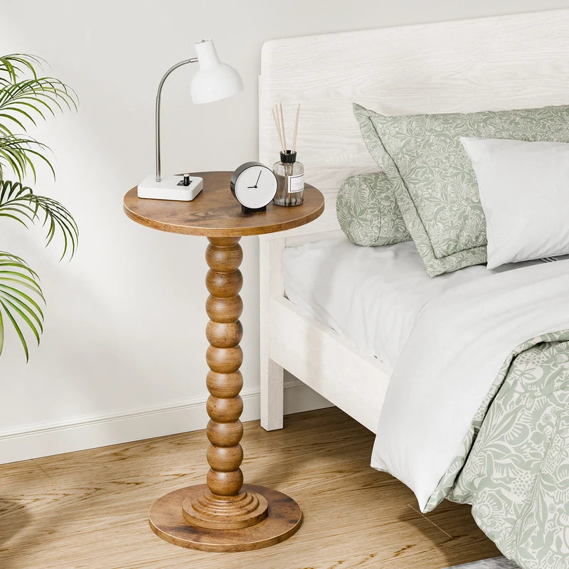 Round Side Table with Solid Wood Legs - Small Space End Table with Storage Shelf