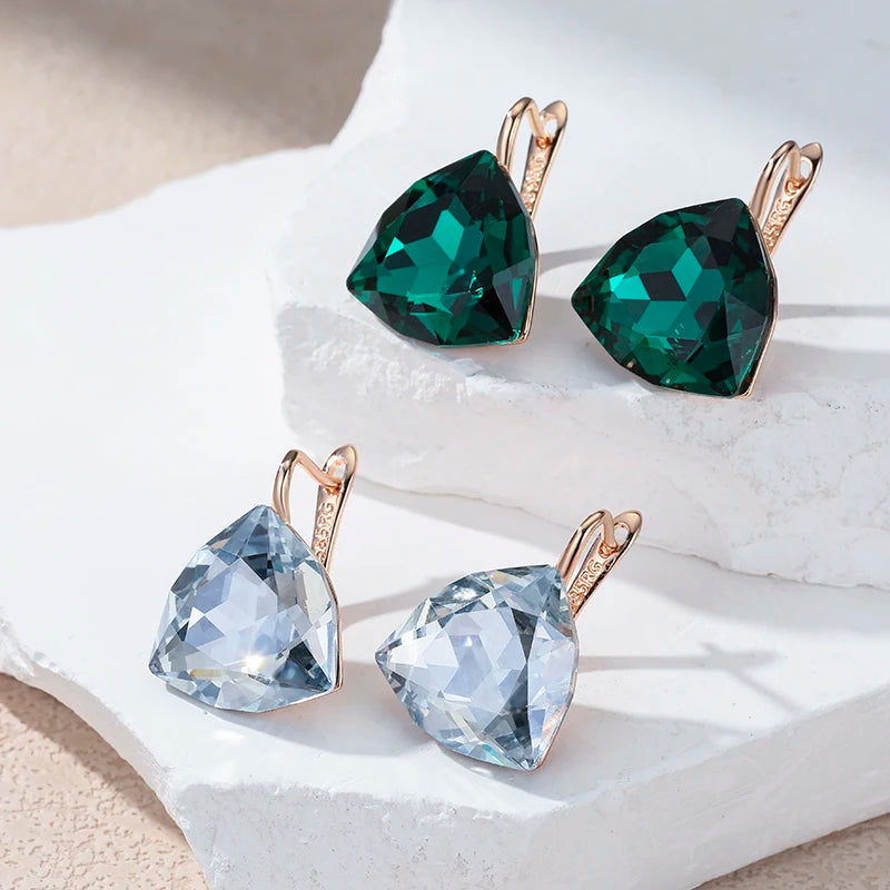 Light Grey Stone Earrings for Women 585 Rose Gold Zircon Jewelry Gift