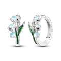 Sterling Silver Four Clover Stud Earrings with Lily of the Valley Flower for Women