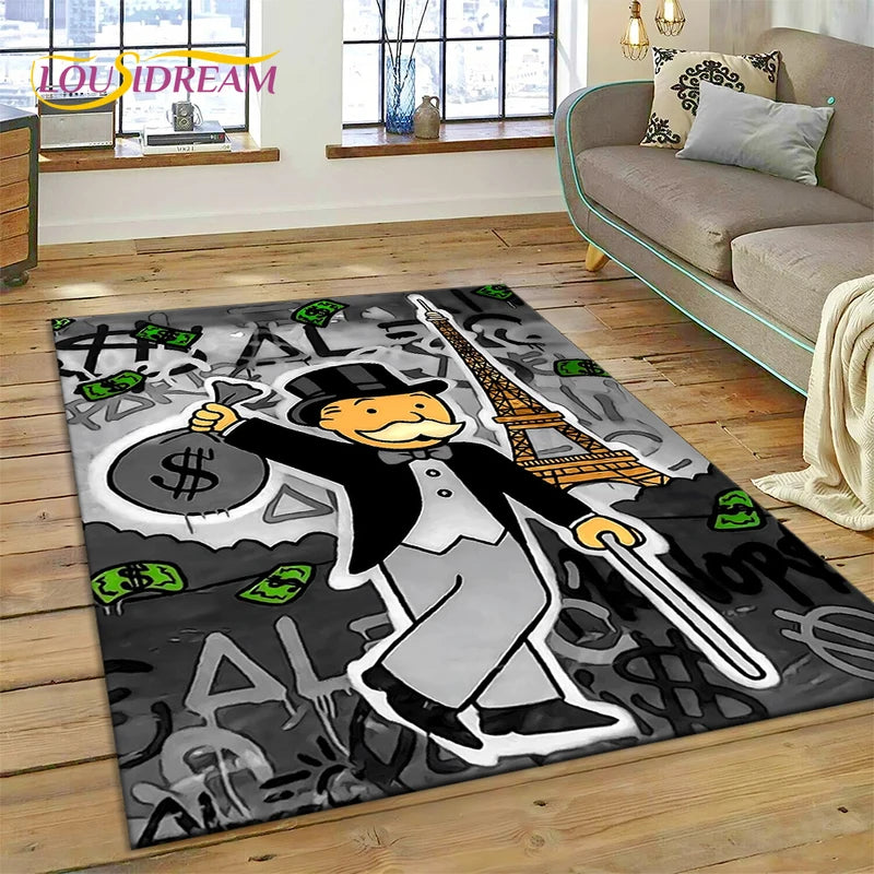 Game Dollar Monopoly Cartoon Money Rug Carpet for Living Room & Bedroom