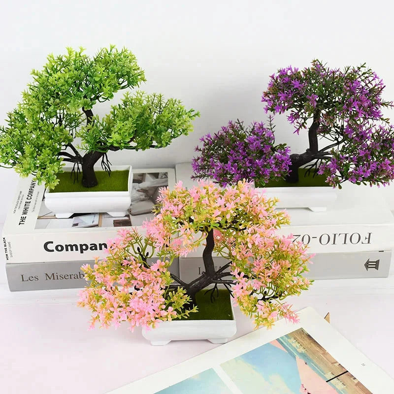 Artificial Bonsai Tree Plant - Small Potted Fake Flower Decor for Home & Garden