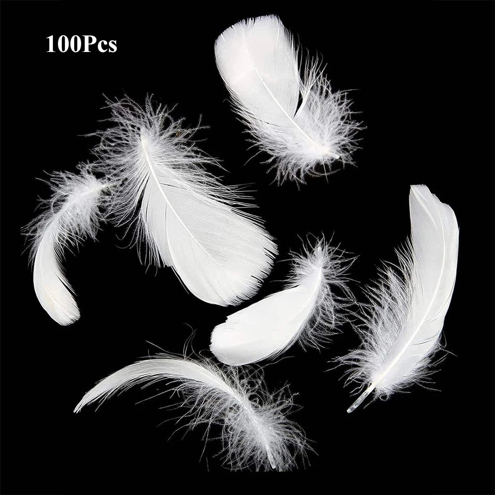 100 Pcs Natural White Goose Feathers for Crafts DIY Wedding Party Halloween Decoration