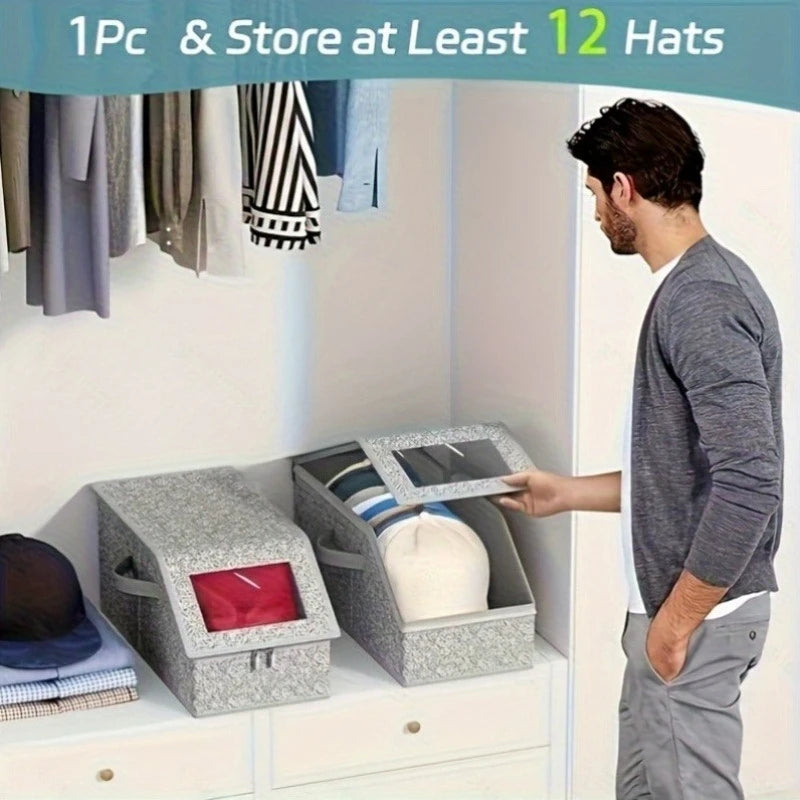Foldable Fabric Closet Organizer for Hats Clothes & Toys - Dustproof Stackable Storage Box