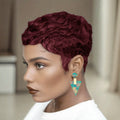 Human Hair Wig Short Wave Pixie Cut with Bangs - Layered, Full Machine Made