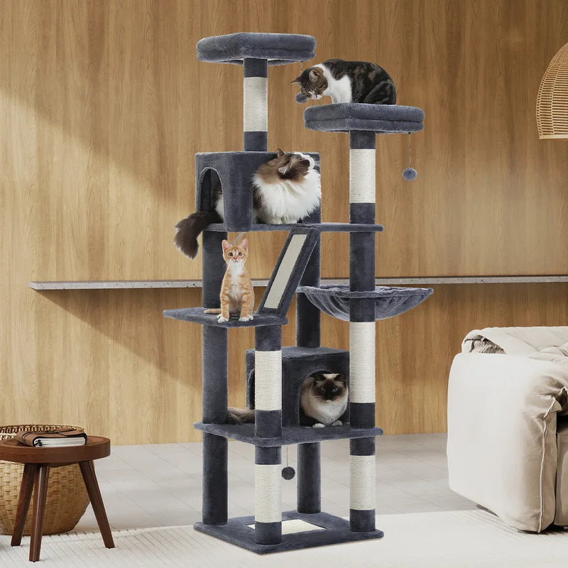 Multi-Level Cat Tree Tower with Scratching Posts, Condo, Hammock & Accessories
