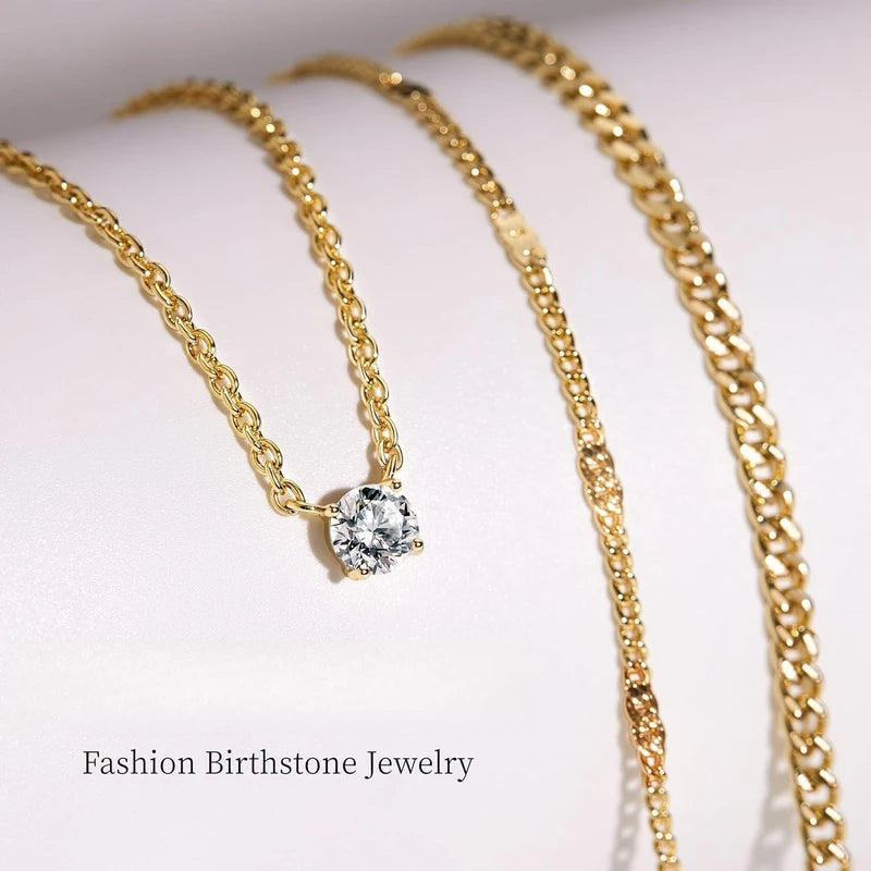 Women Layered 14K Gold Necklace Set with Cubic Zirconia Pendant - Dainty & Stackable