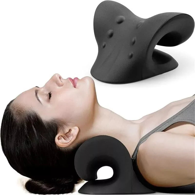 Neck and Shoulder Relaxer Cervical Traction Device with Remedial Pillow - Adjustable Support