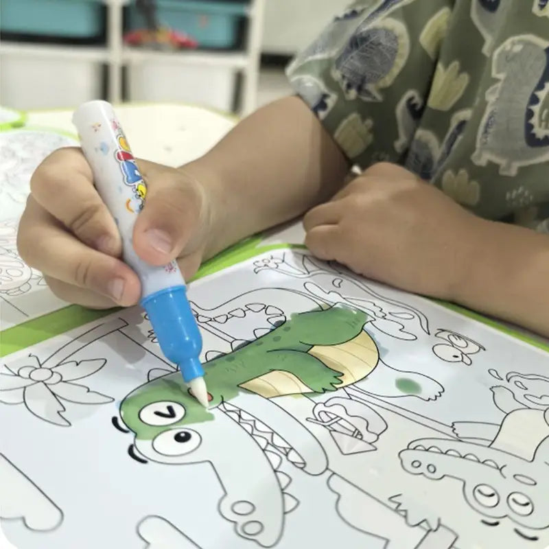 Kids Reusable Water Painting Book with Pen - Animal & Sea World Educational Drawing Pad