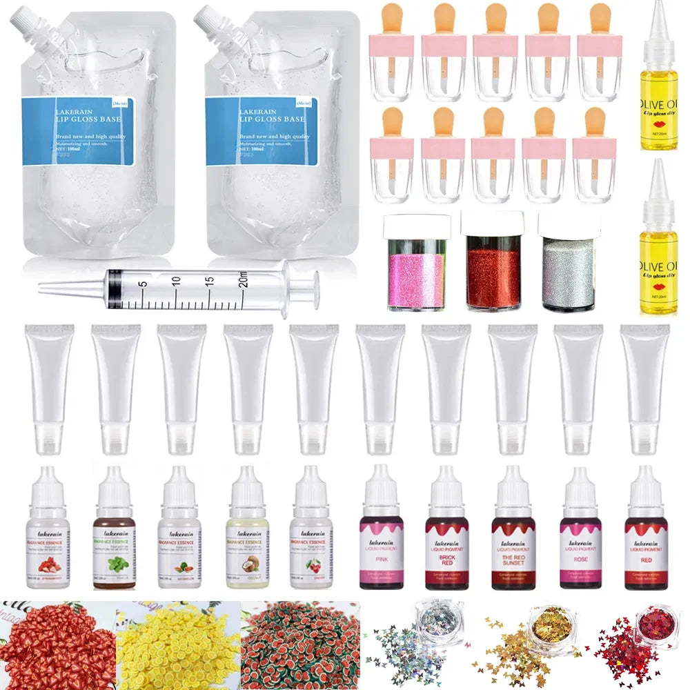 DIY Lip Gloss Kit Moisturizing Clear Lip Gloss Base Set with Pigments Glitter & Flavors