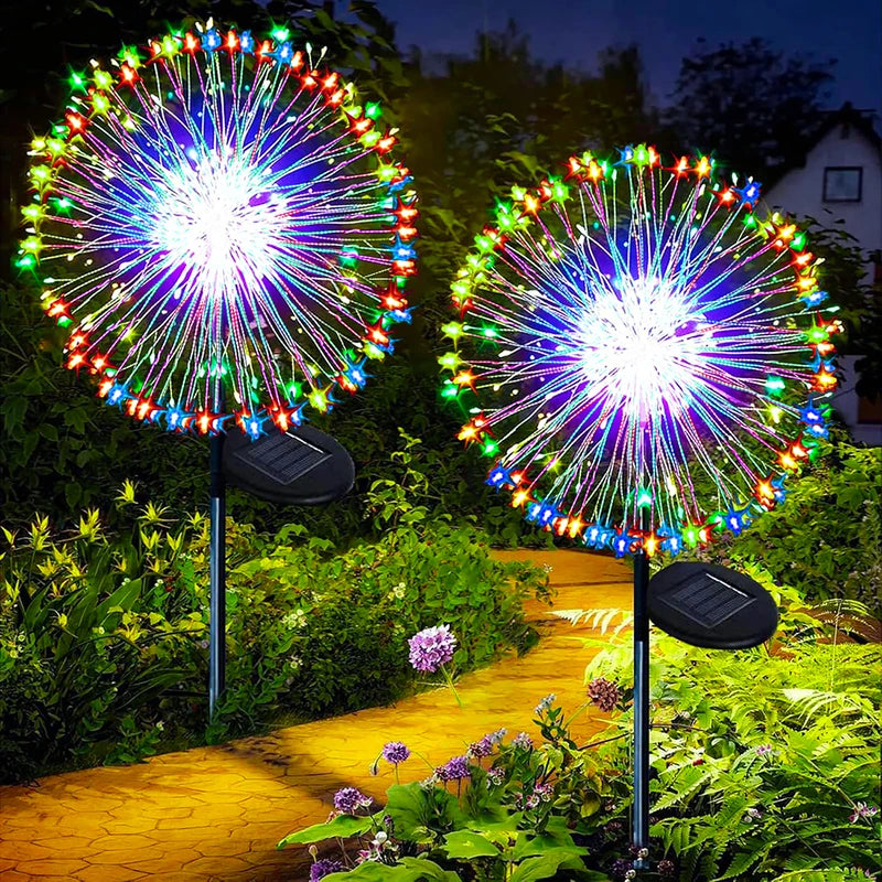Solar Garden Dandelion Lights with Firework Effect - Waterproof Outdoor LED Stake Lighting