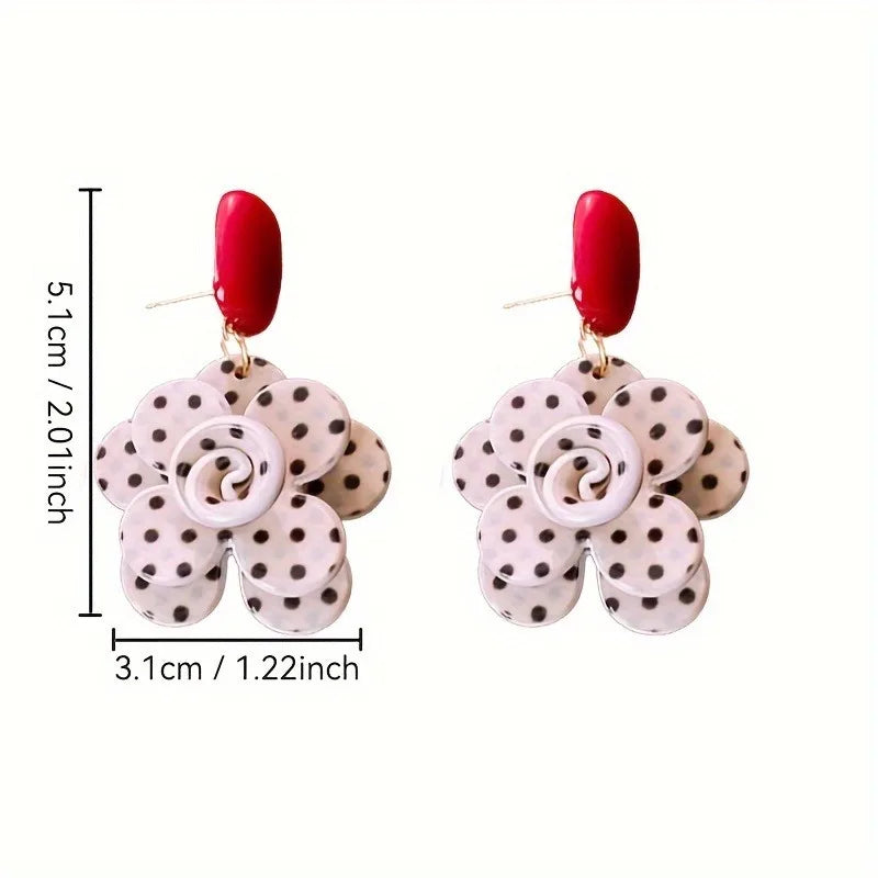 Vintage Elegant Polka Dot Flower Pendant Earrings for Women - Jewelry Gift