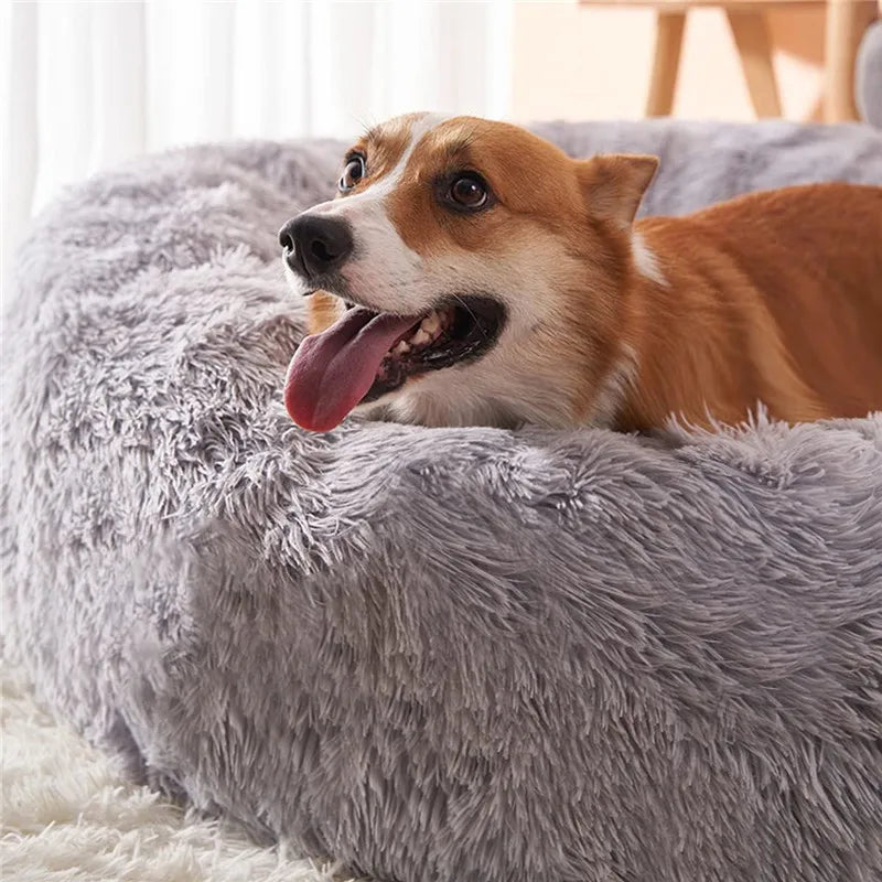 Large Round Pet Bed 40-110cm Super Soft Plush Dog & Cat Bed Winter Warm Sleeping