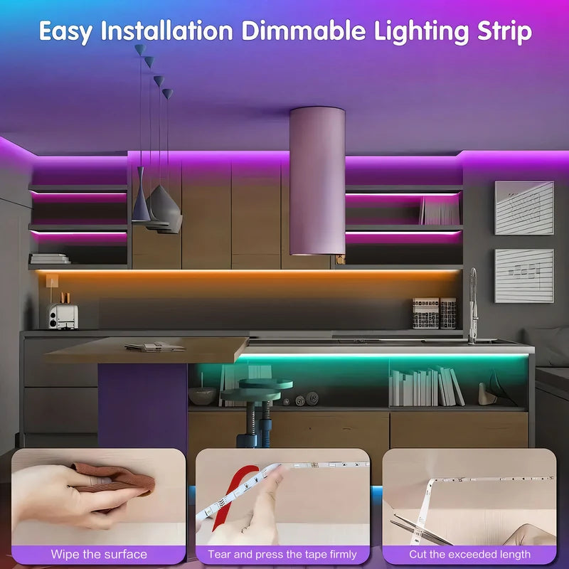 100FT RGB LED Strip Lights with Remote & App Control for Room Decoration