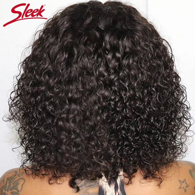 Curly Short Bob Human Hair Wigs with Bangs - Glueless Highlight Blonde Water Wave Wig for Women