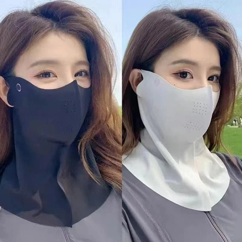 Summer Full Face Sunscreen Mask UPF 50+ Breathable Ice Silk Face Cover for Outdoor Activities