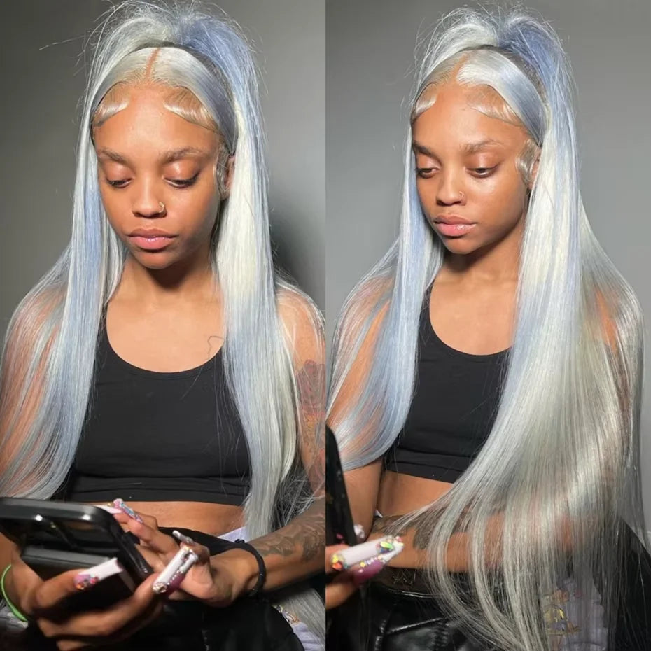 Silver Grey Lace Front Human Hair Wigs for Women - Pre Plucked Body Wave & Blondes