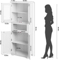 Tall Bathroom Storage Cabinet with Glass Doors and Adjustable Shelves - Freestanding Linen Closet, Kitchen Pantry or Living Room Cupboard