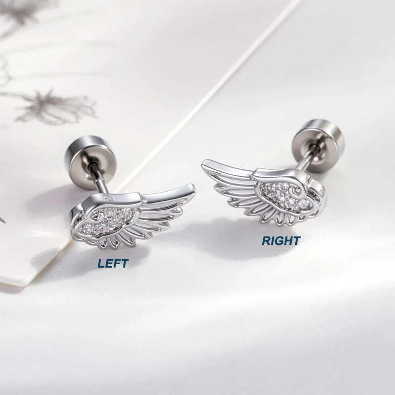 Hypoallergenic Titanium Earring Stud for Women and Girls - Angel Wing Design, Flat Back Body Jewelry