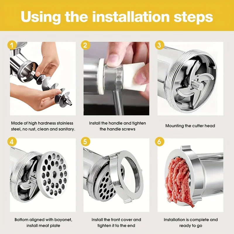 Manual Meat Grinder Stainless Steel Hand Crank Food Processor for Meat & Vegetables