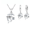925 Sterling Silver Bridal Jewelry Set with Dolphin Design Crystal Necklace and Hoop Earrings for Women Girls