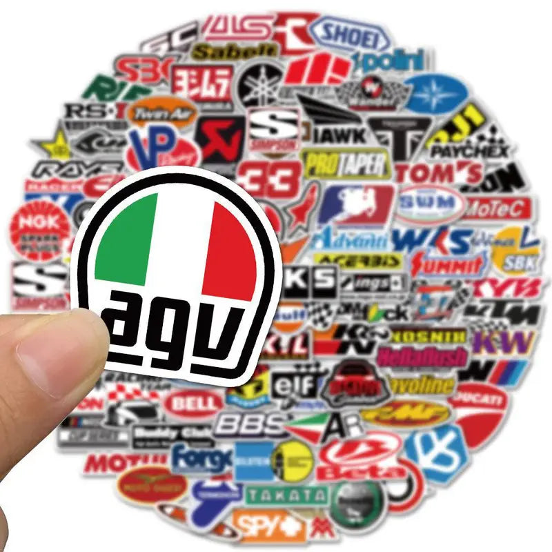 100pcs Waterproof Racing Car Logo Graffiti Stickers for Cars, Motorcycles, Luggage, Notebooks, Skateboards