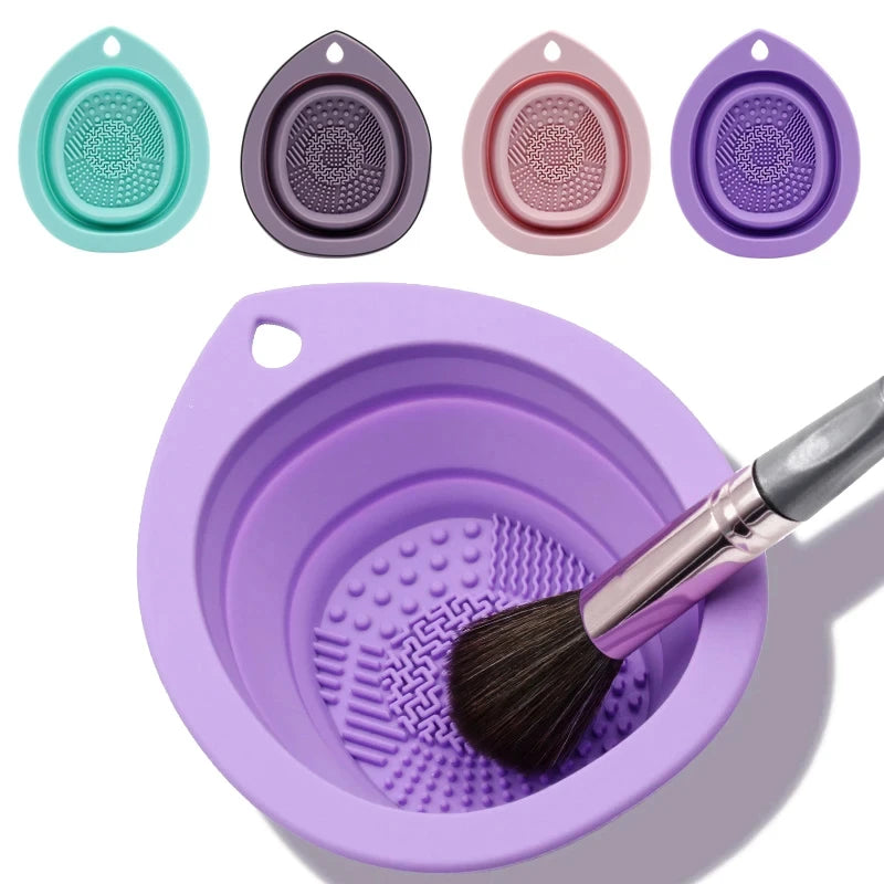 Foldable Silicone Makeup Brush Cleaner Bowl - Portable Brush & Sponge Wash Basin