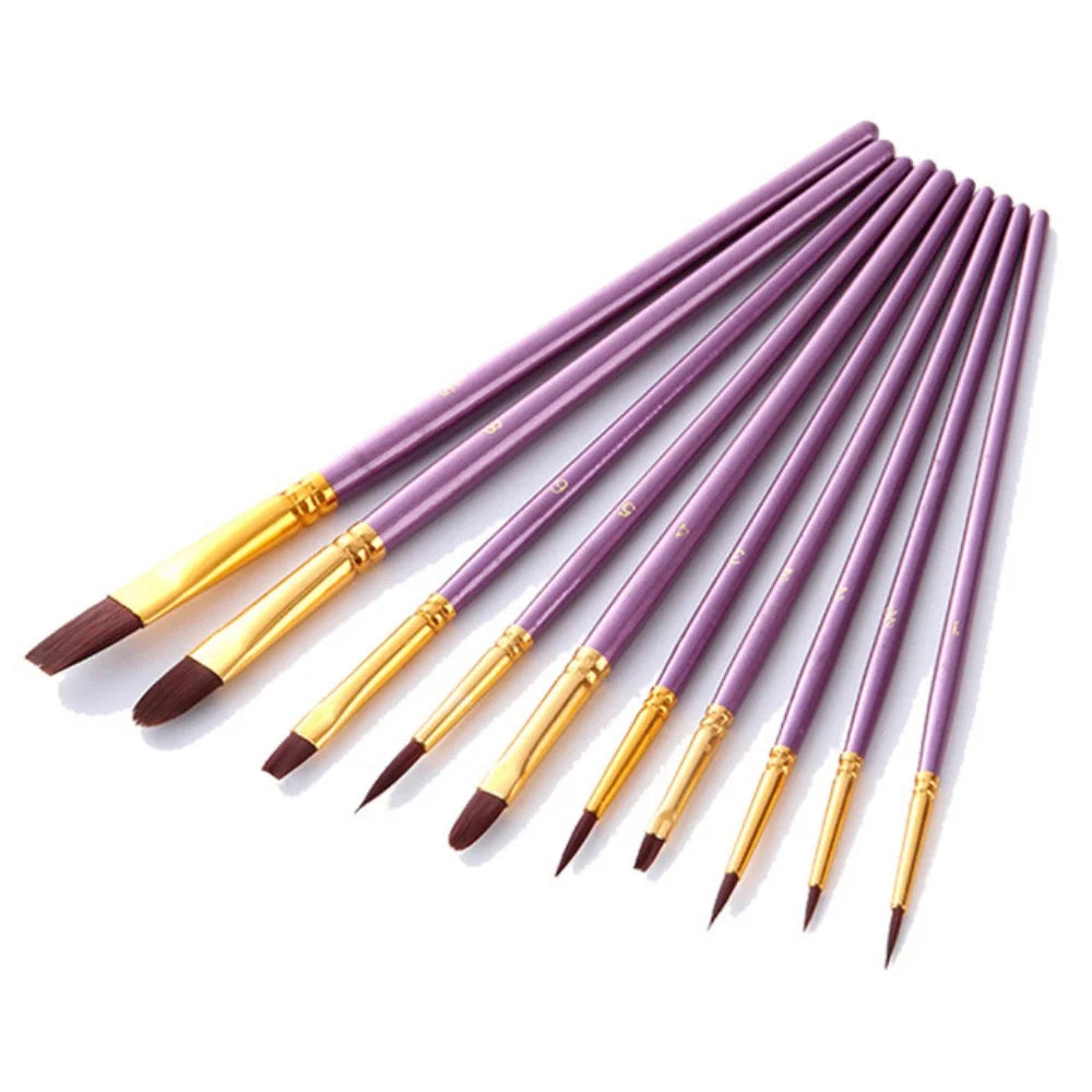 10-Piece Multicolor Paint Brush Set for Artists & Crafts - Nylon Hair