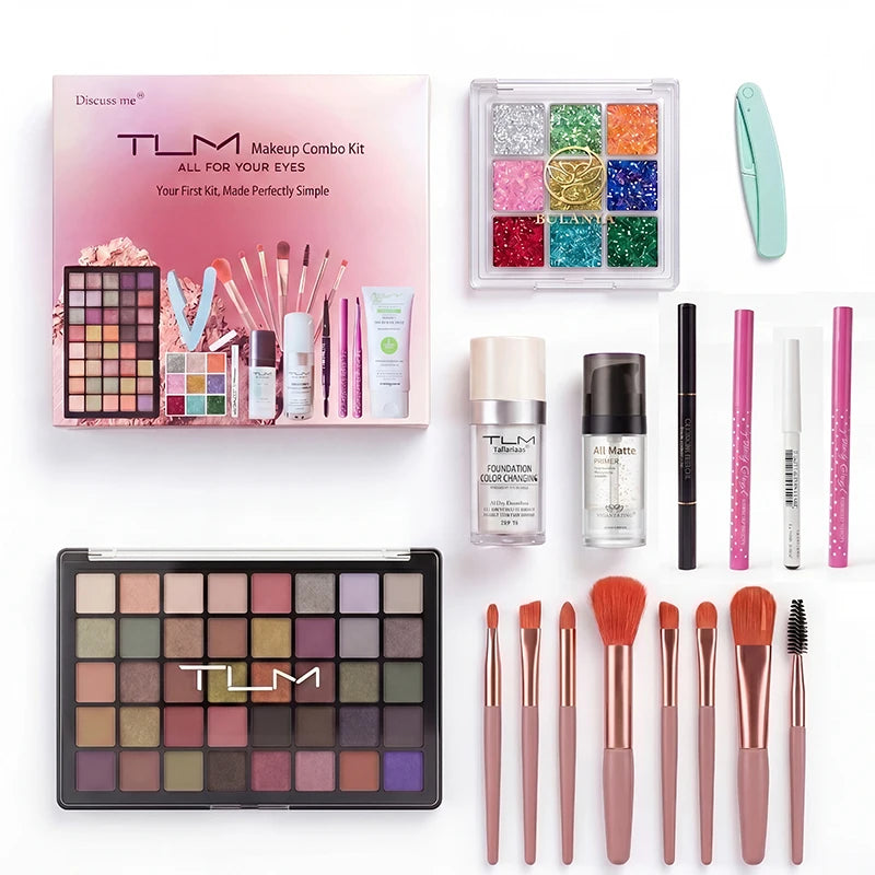 18-Piece Makeup Set with Eyeshadow, Brushes, Foundation & Gift Box