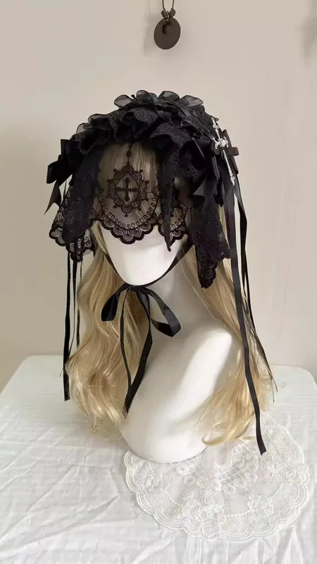 Gothic Dark Angel Nun's Veil Headpiece Halloween Lolita Hairband