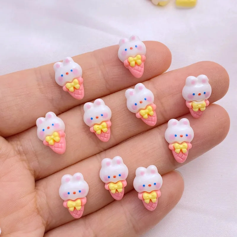 Mini Resin Rabbit Flatback Ornaments for Jewelry, Manicure & Hair Accessories - 20 Pack