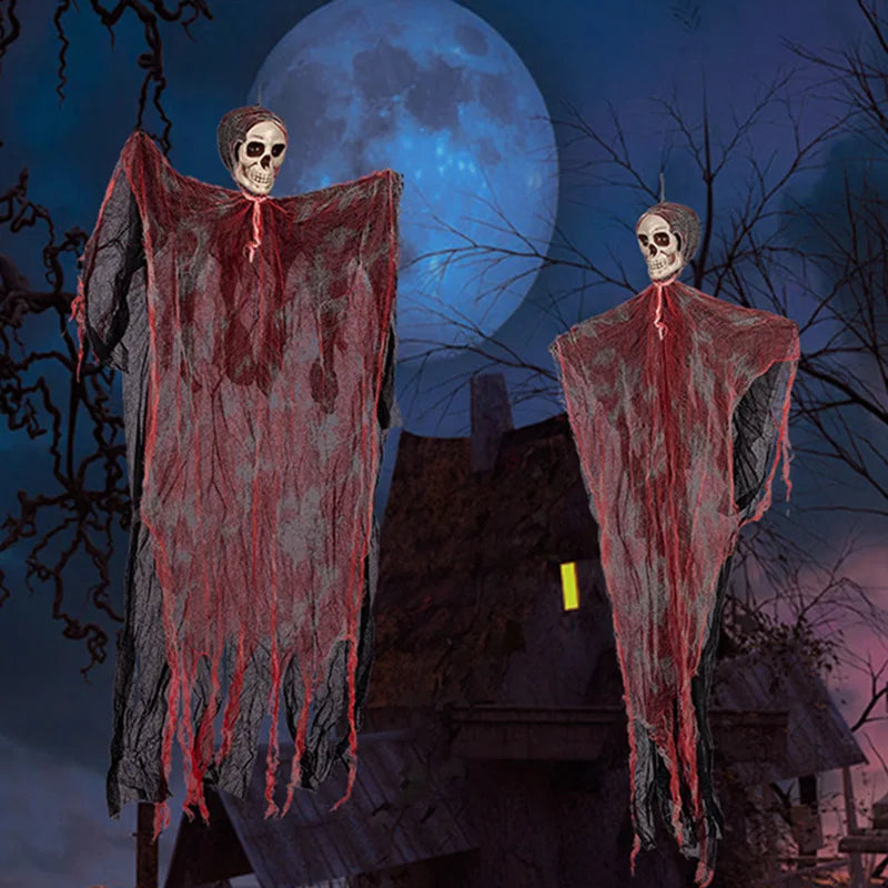 Halloween Skeleton Ghost Hanging Decor - Indoor & Outdoor Party Props, Graveyard Scary Decorations