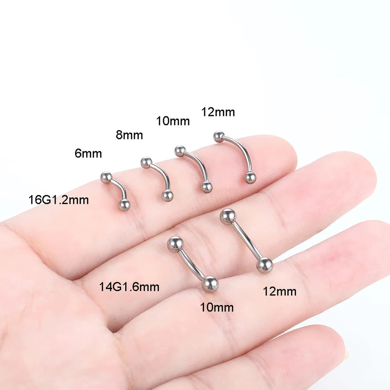 10Pcs Titanium Curved Eyebrow & Lip Piercing Rings - Body Jewelry Set