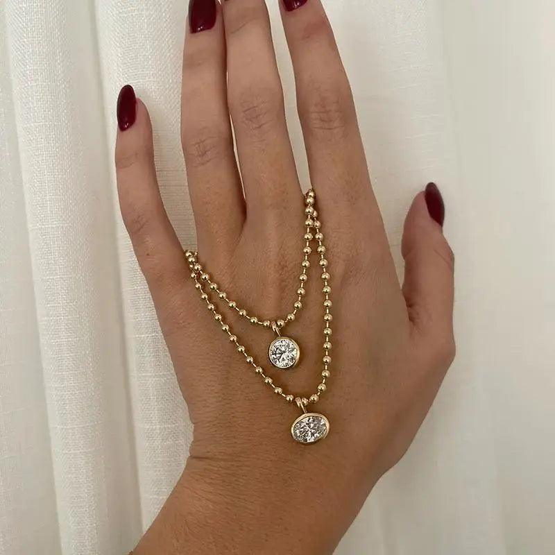 Women's Geometric Zircon Pendant Necklace Gold & Silver Chain Jewelry