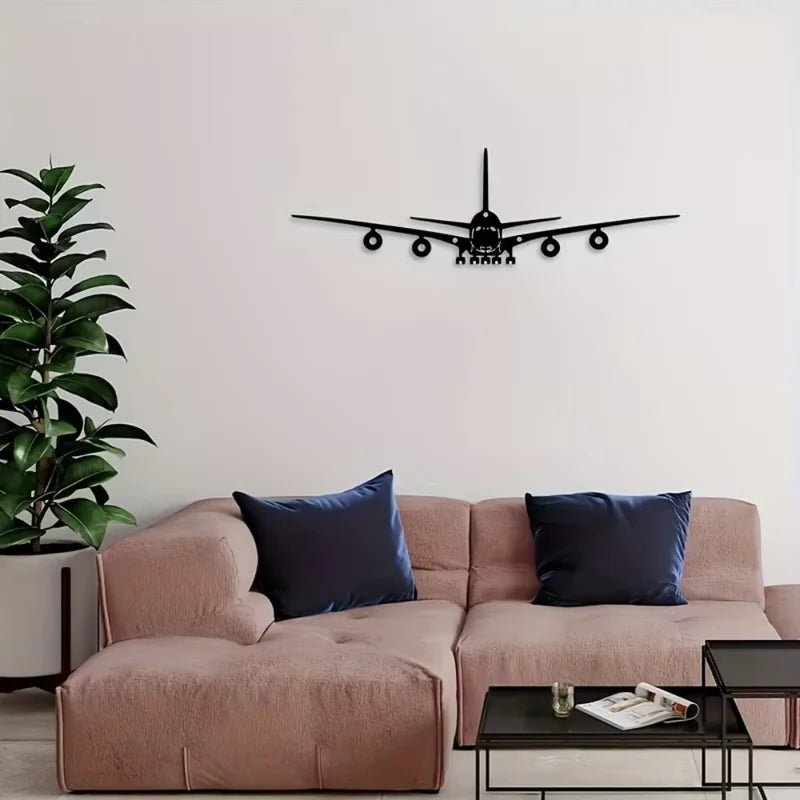 Iron Wall Art Sculpture - Rustic Metal Airplane Wall Decor for Home & Office