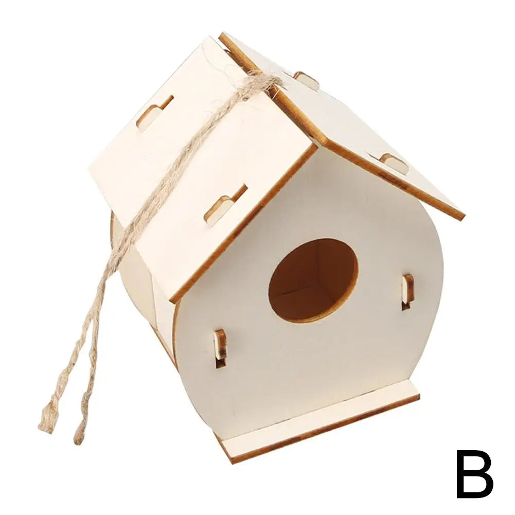 Wooden DIY Bird House Outdoor Hanging Bird Nest Box with Hemp Rope for Painting & Decoration
