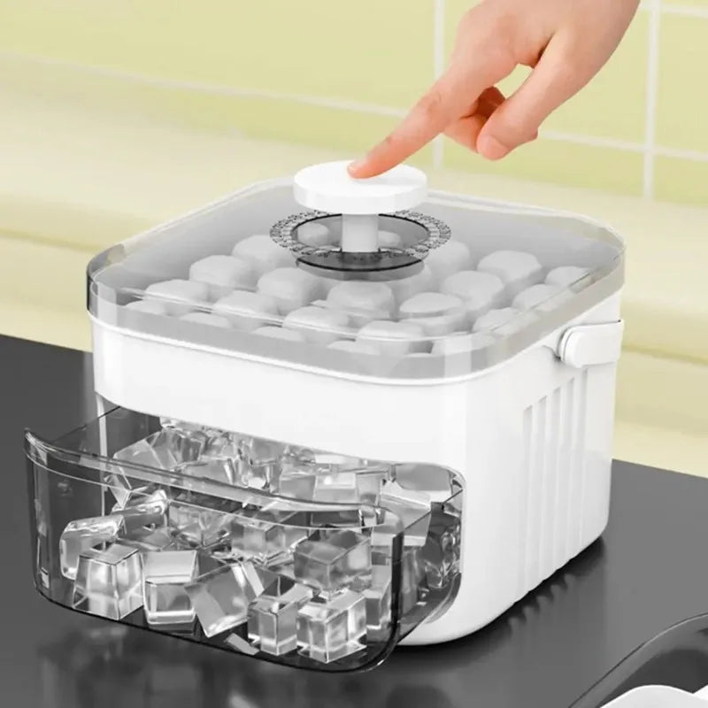 Press Type Ice Cube Mold with Lid - Reusable Double-Layer Ice Tray for Freezer