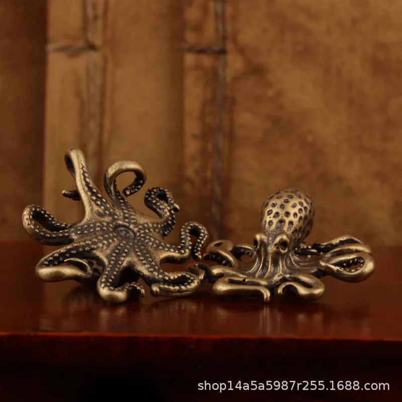 Antique Bronze Brass Octopus Home Decor - Small Keychain Ornament, Versatile Craft Accessory