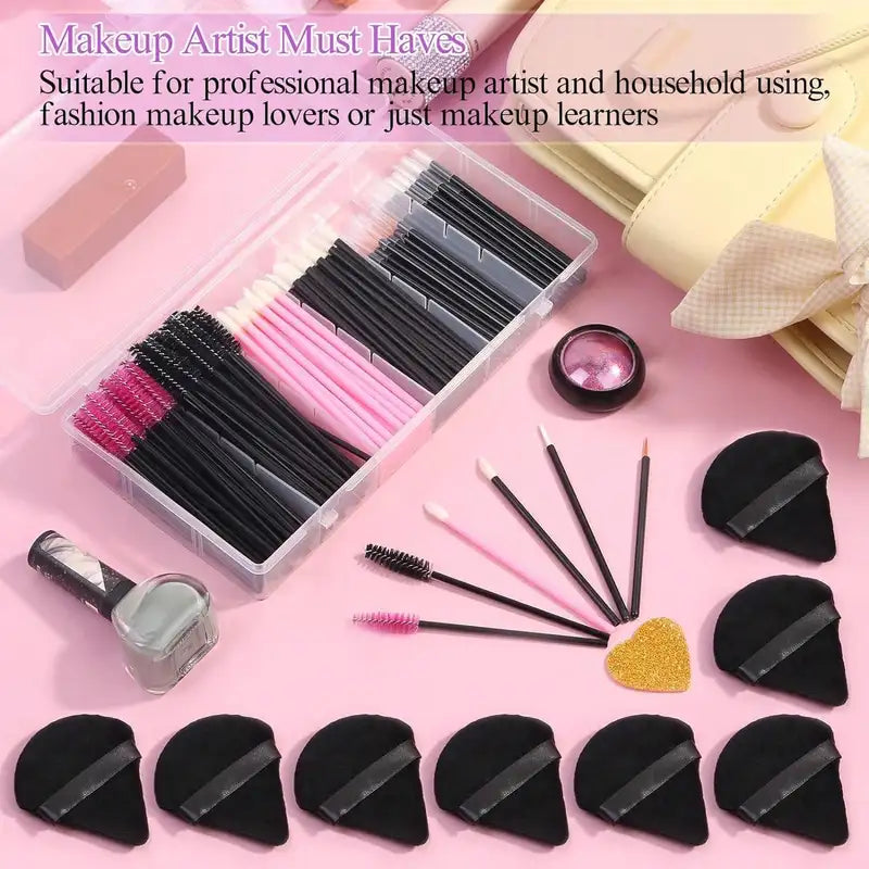 Disposable Makeup Tool Set with Puffs Mascara Wands Applicators for Professional & Beauty Use
