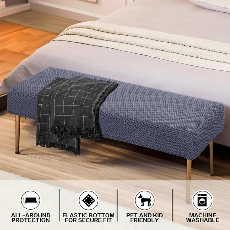 Stretch Jacquard Dining Bench Cover - Removable, Washable Seat Protector for Living Room