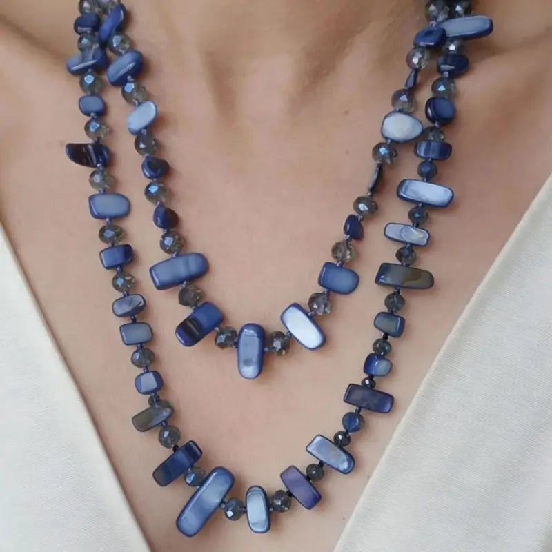 Colorful Shell Crystal Necklace - Hand Woven Vacation Style Long Necklace