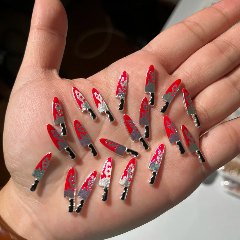 Halloween Fake Weapon Nail Charms Set - Bloody Horror Metal Nail Art Decorations