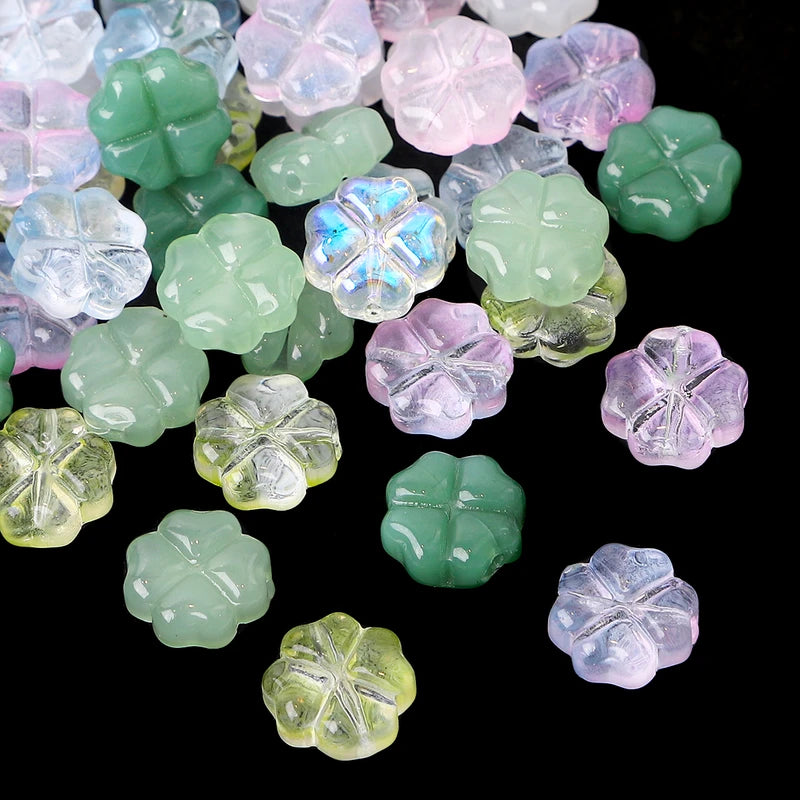 20pcs Glass Four Leaf Flower Shape Beads for Jewelry Making and Crafts