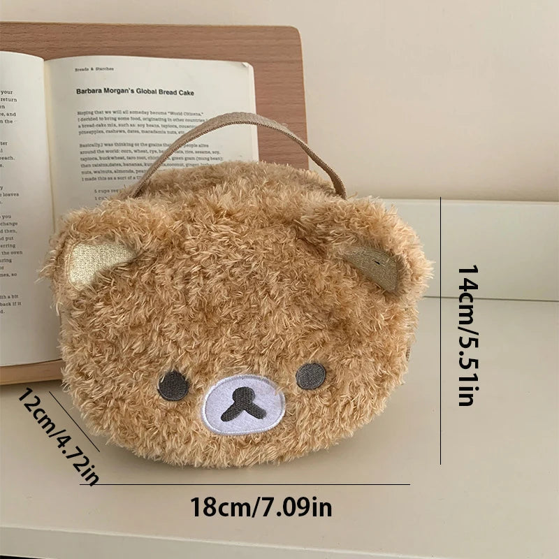 Cute Bear-Shaped Plush Cosmetic Bag with Multi-Compartment Jewelry Organizer - Travel Makeup Storage Pouch