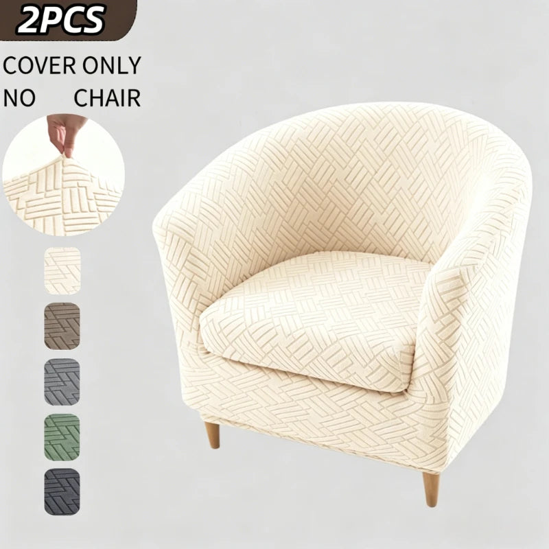 2pcs Jacquard Club Chair Cover with Cushion Set - Elastic Non-Slip Furniture Protector